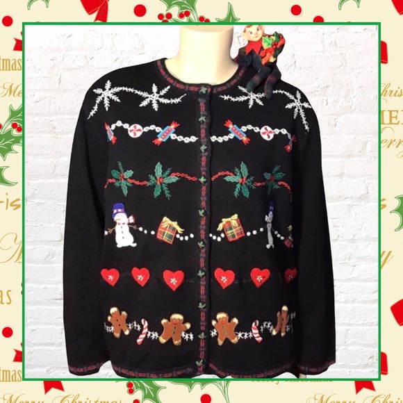 Sweaters - New Christmas Sweater with Snowmen, Snowflakes & Gingerbread Men